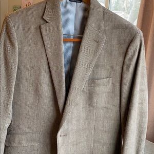 Light brown plaid blazer.